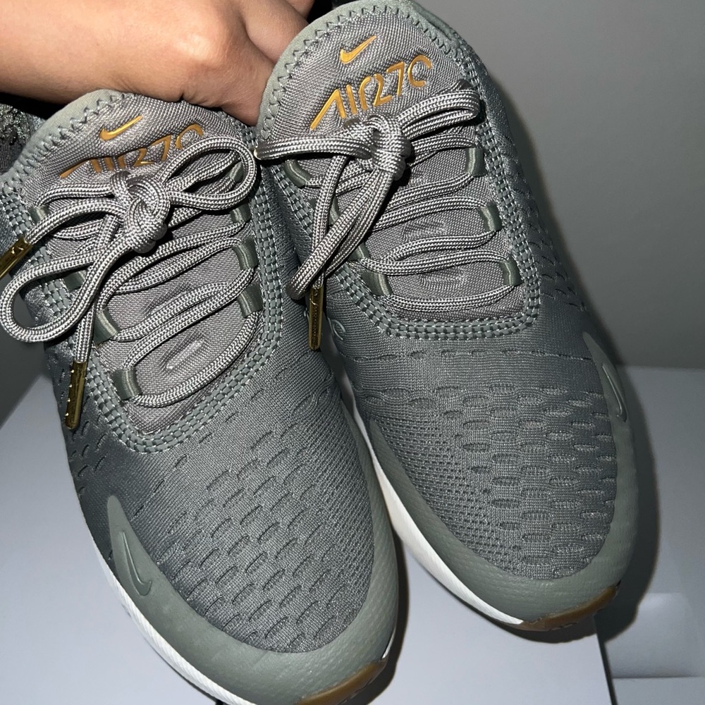 Women’s Nike Air Max Olive Sneakers with Gold Accents